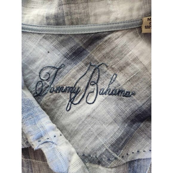 Men's Tommy Bahama Gray Plaid Linen Short Sleeve Button Down Shirt- Size Large - Picture 5 of 8